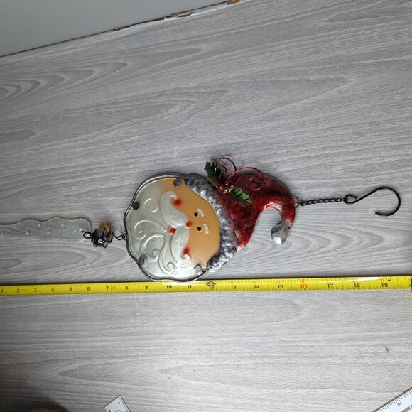 Iridescent Metal & Glass Hanging Santa Decoration 20" Long Christmas Red & White - Picture 6 of 8